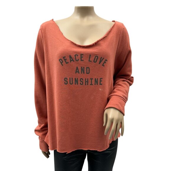 Lauren Conrad Custom Cut Peace Love Sunshine Boxy Crop Sweater Rust Orange L - Picture 1 of 10